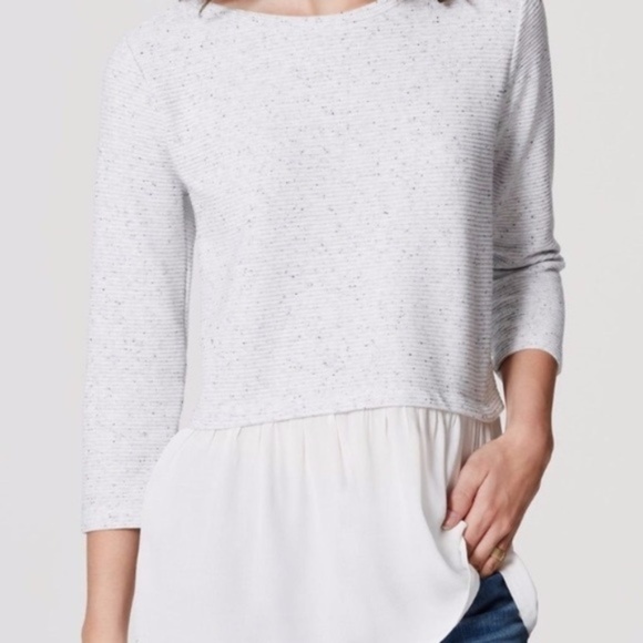 LOFT Tops - NWOT Loft Blue and White Mixed Media Peplum Top